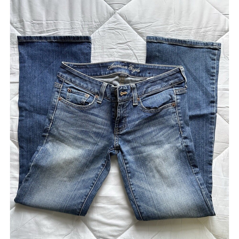 Y2K American Eagle Outfitters Boyfriend Jeans Blue Stretch 5-Pocket Button Zip